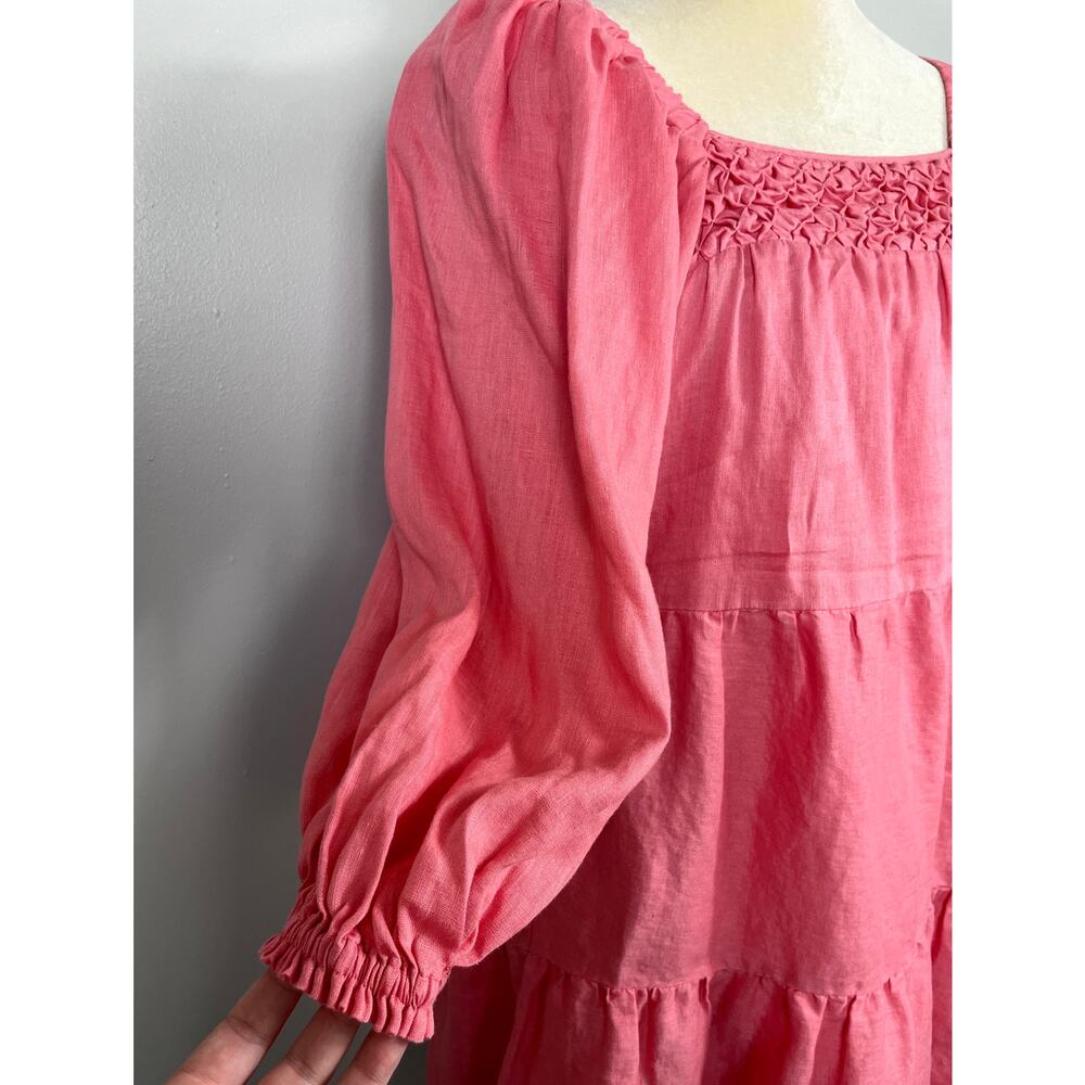 Tyler Boe Ansley Linen Mini Puff Sleeve Tiered Dress Coral Pink Small Beachy - Picture 6 of 13